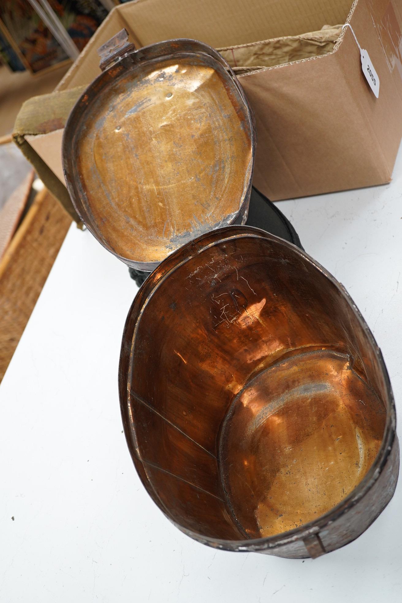 A Victorian tin cased Scottish Rifles officer's shako by Cater & Co. Pall Mall, London, with cap badge for the Cameronians, Applied plaque to lid engraved R. Robertson Esq. 2nd Scottish Rifles. Condition - fair to good,